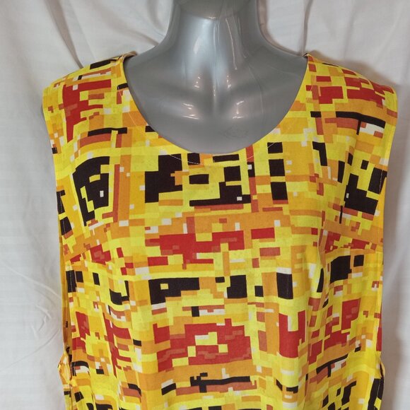 Vintage 1960s Smock Apron Mid Century Geometric Yellow Orange Handmade XL - Picture 3 of 14